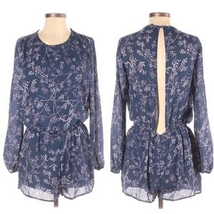 Lucca Couture Blue Floral Jumpsuit Long Sleeve Open Back